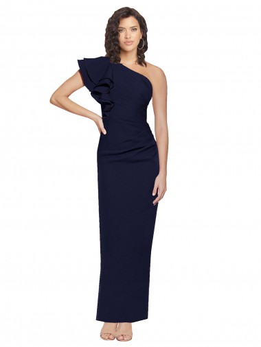 Wholesale Ruched Floor Length Long Crepe Prom Dress with Shoulder Ruffles