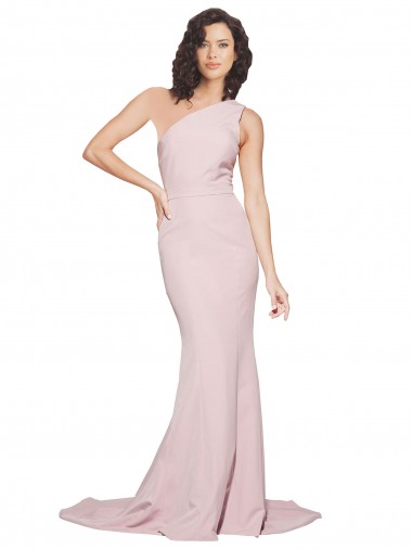 Wholesale Long Sweep Train One Shoulder Crepe Prom Dress with Side Leg Split