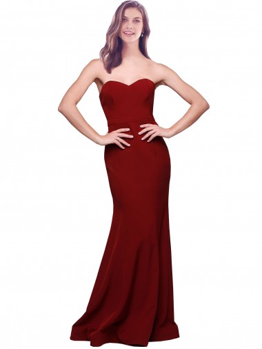 Wholesale Long Full Length Sweetheart Slim Crepe Prom Dress with Strapless Bodice