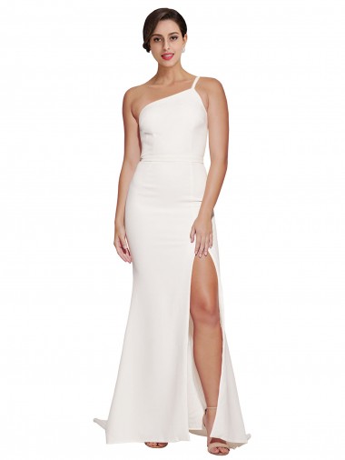 Wholesale Long Sweep Train Crepe Prom Dress with Side Split and One Strap