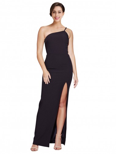 Wholesale Long Floor Length Crepe Prom Dress with Side Split and One Strap