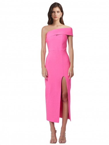 Wholesale One Shoulder Neckline Short Midi Length Crepe Cocktail Prom Dress / Homecoming Dress