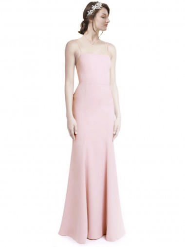 Wholesale Square Neck Criss Cross Open Back Slim Crepe Prom Dress with Spaghetti Straps