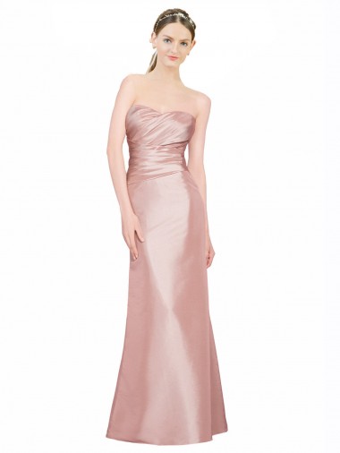 Wholesale Long Strapless Stretch Satin Prom Dress with Pleats and Low Back