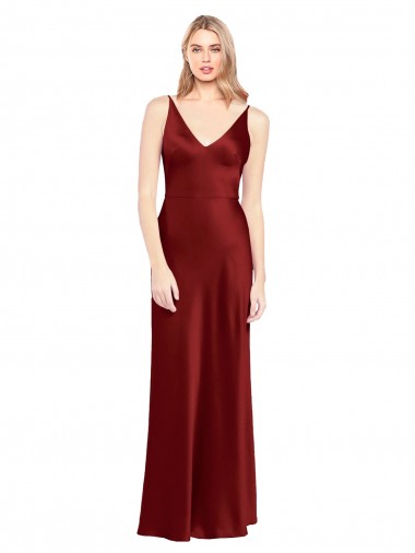 Wholesale Full Length Long Stretch Satin Slip Prom Dress V-Back