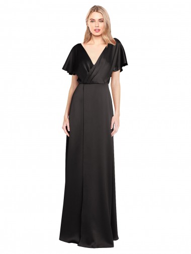 Wholesale Cap Sleeves Open Back Long Stretch Satin Prom Dress