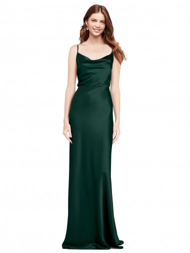 Wholesale Fitted Cowl Neck Long Stretch Satin Slip Prom Dress with V-Back
