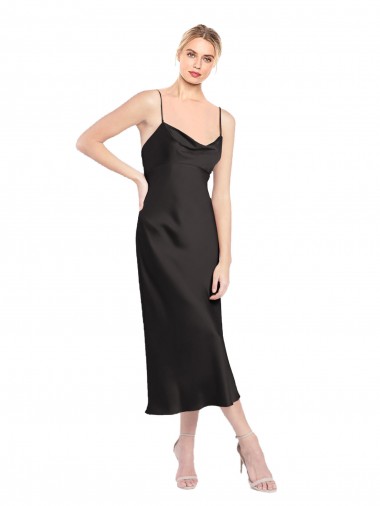 Wholesale Cowl Neck Midi Length Short Stretch Satin Slip Cocktail Prom Dress / Homecoming Dress