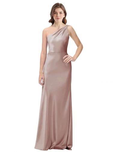 Wholesale One Shoulder Black-Tie Floor Length Long Stretch Satin Prom Dress