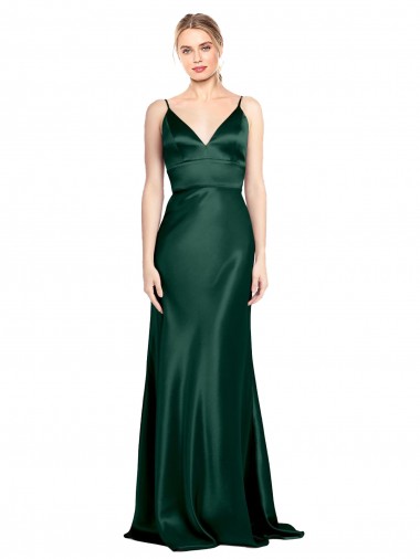 Wholesale High V-Neck Long Full Length Sheath Stretch Satin Prom Dress