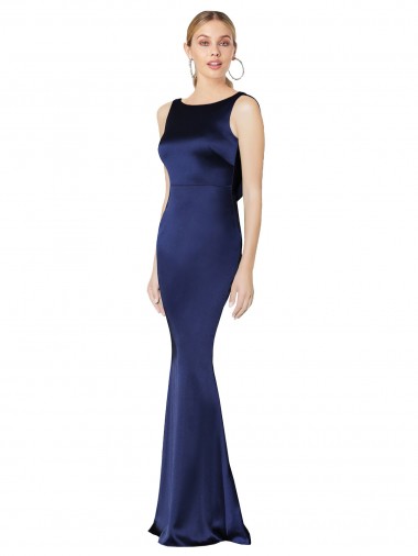 Wholesale Sheath High Neck Stretch Satin Prom Dress Low Back