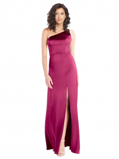 Wholesale Sleek One Shoulder A-Line Long Stretch Satin Prom Dress with Spaghetti Straps Back