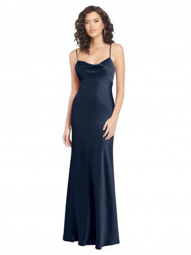 Wholesale Cowl Neck Long Empire Waist Stretch Satin Prom Dress with Open Back
