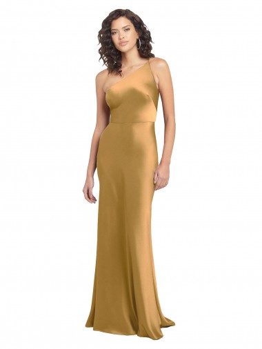Wholesale One Shoulder Long Floor Length Stretch Satin Slip Prom Dress