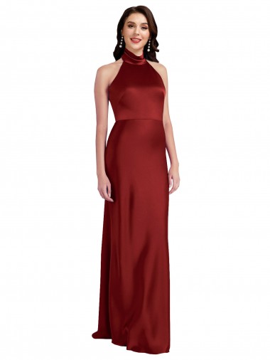 Wholesale Backless Halter Long Stretch Satin Prom Dress