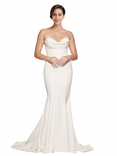 Wholesale Strapless Cowl Neck Sweep Train Stretch Satin Prom Dress