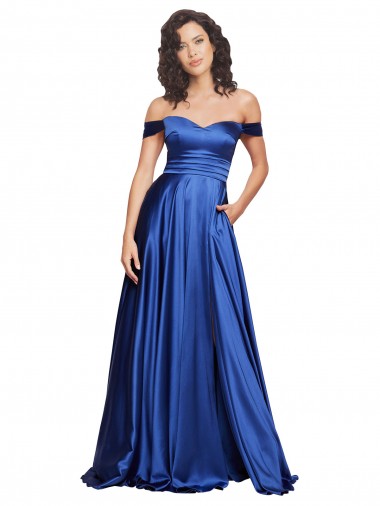 Wholesale Ball Gown Off the Shoulder Sweetheart Stretch Satin Prom Dress