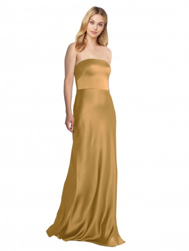Wholesale Sleek Strapless Long A-Line Stretch Satin Prom Dress