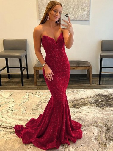 Wholesale Sweetheart Sleeveless Long Sweep Train Velvet Sequin Prom Dress