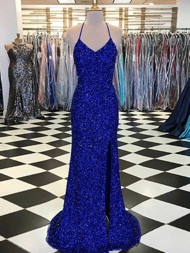 Wholesale V-Neck Sleeveless Long Velvet Sequin Prom Dress