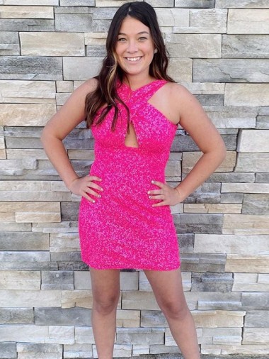 Wholesale Halter Sleeveless Short Velvet Sequin Cocktail Prom Dress