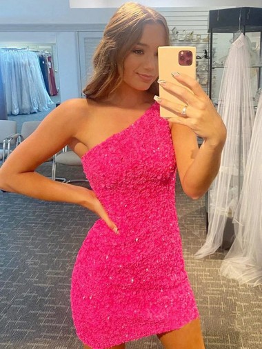 Wholesale Short One Shoulder Sleeveless Velvet Sequin Prom Dress