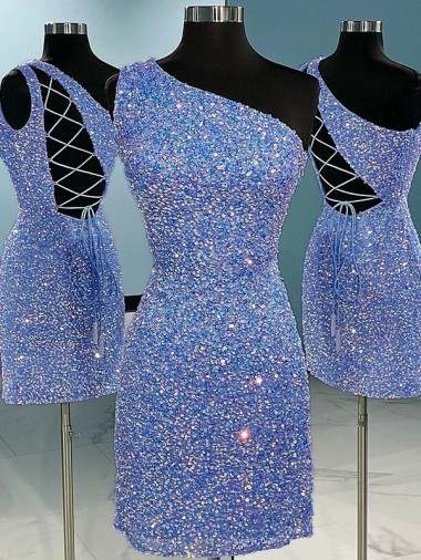 Wholesale Short Velvet Sequin One Shoulder Sleeveless Prom Dress