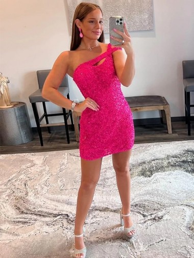 Wholesale Velvet Sequin One Shoulder Sleeveless Short Prom Dress