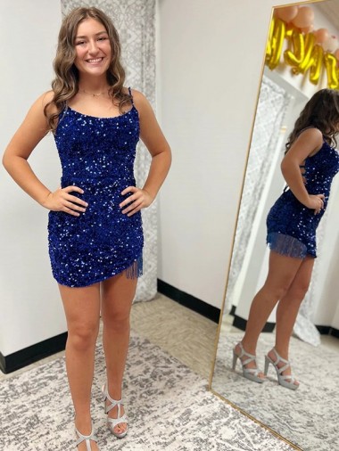 Wholesale Spaghetti Straps Backless Sleeveless Short Velvet Sequin Prom Dress