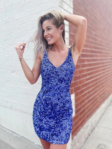 Wholesale Short Velvet Sequin V-Neck Sleeveless Prom Dress