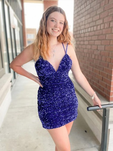 Wholesale Sleeveless Short Velvet Sequin V-Neck Prom Dress