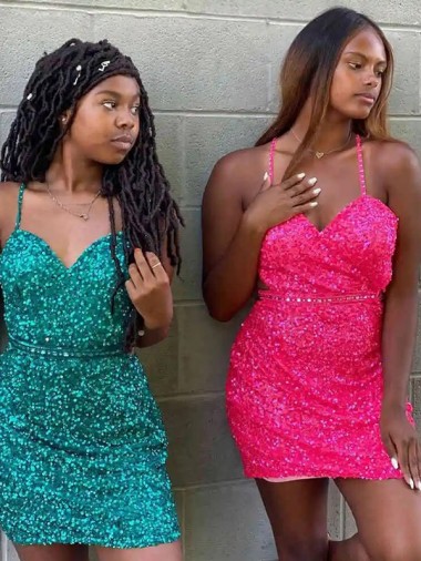 Wholesale V-Neck Sleeveless Short Velvet Sequin Cocktail Dress