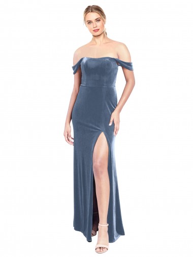 Wholesale Draped Sleeves Wide Scoop Neck Off the Shoulder Velvet Prom Dress