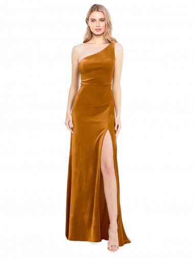 Wholesale Sleek One Shoulder Long Velvet Prom Dress