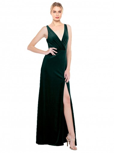 Wholesale Sleek V-Neck Long Velvet Prom Dress with Side Slit