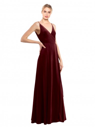 Wholesale Faux Wrap V-Neck Sleek Long Velvet Prom Dress