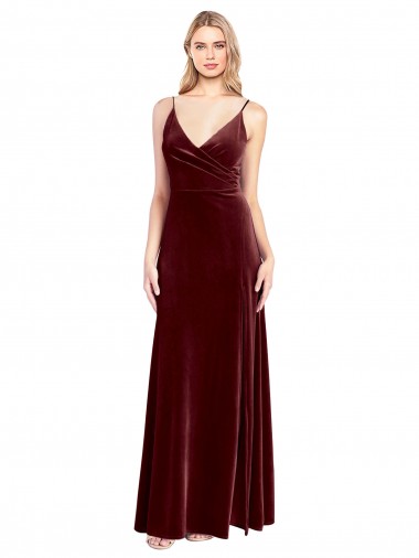 Wholesale Faux Surplice Neckline Slim A-Line Long Velvet Prom Dress