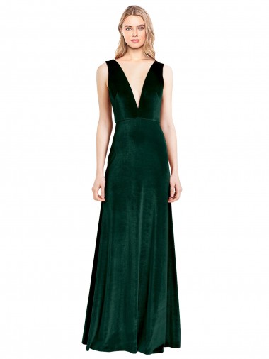 Wholesale Daring Deep V-Neck Long Full Length Velvet Prom Dress