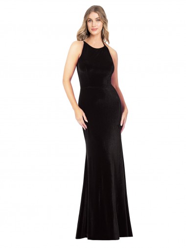 Wholesale Vintage Velvet High Neck Prom Dress with Strappy Back