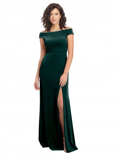 Wholesale Floor Length Cap Sleeves Long Velvet Prom Dress with High Side Slit
