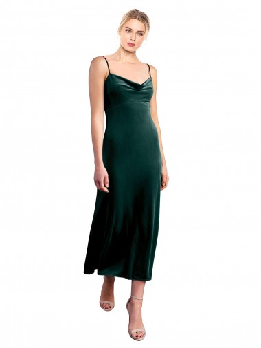 Wholesale Midi Length Cowl Neck Velvet Slip Cocktail Prom Dress / Homecoming Dress
