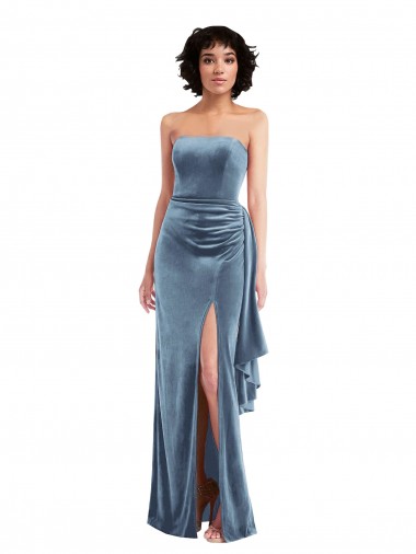 Wholesale Strapless Velvet Maxi Prom Dress with Draped Skirt