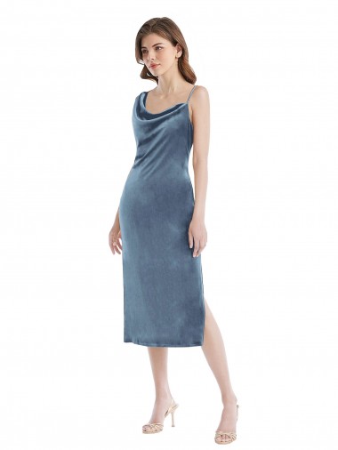 Wholesale Midi Length Asymmetrical One Shoulder Velvet Slip Prom Dress