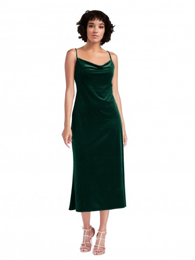 Wholesale Midi Length Cowl Neck Velvet Short Slip Cocktail Prom Dress / Homecoming Dress