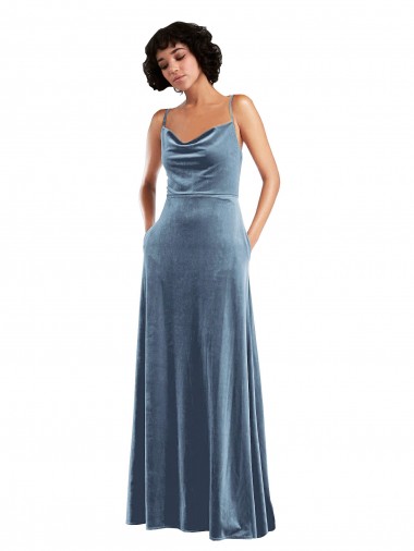 Wholesale Sleek Cowl Neck Velvet Maxi Prom Dress with Pockets