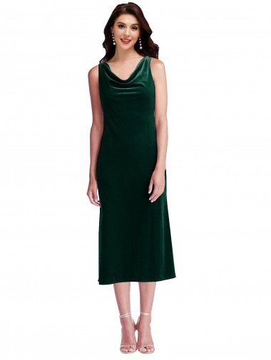 Wholesale Cowl Neck Velvet Midi Length Cocktail Prom Dress / Homecoming Dress