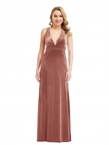 Wholesale Plunging Neckline Velvet Maxi Prom Dress with Criss Cross Open Back