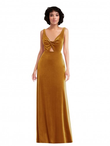Wholesale Twist Front Cutout Velvet Maxi Prom Dress with Pockets
