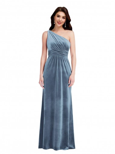 Wholesale One Shoulder Draped Velvet Maxi Prom Dress