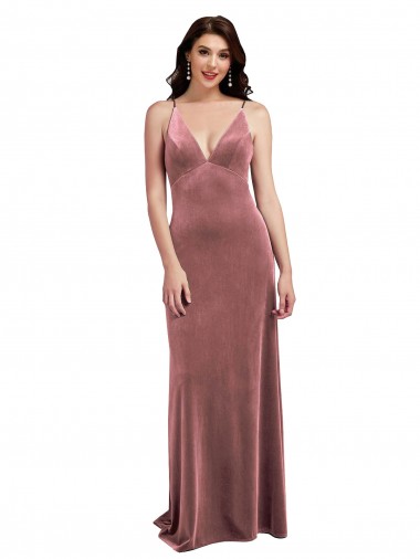 Wholesale Low Scoop Back Long V-Neck Velvet Slip Prom Dress
